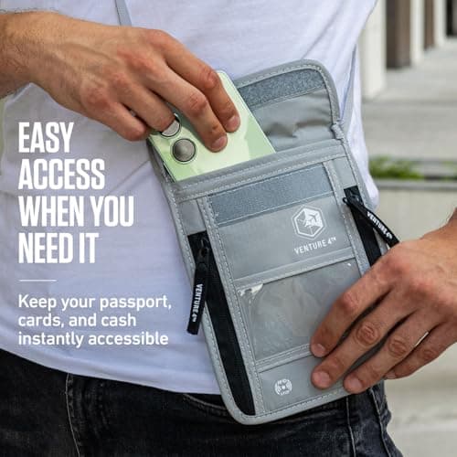 Passport Holder Neck Pouch With RFID Blocking – Hidden Neck Wallet (Beige) — view 4