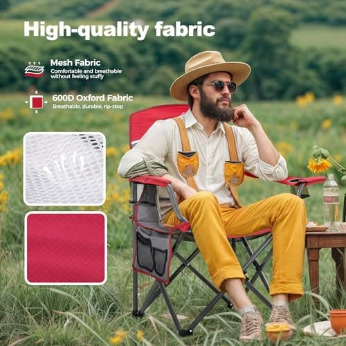 LET'S CAMP Mesh Back Folding Camping Chairs for Adults Support 160 KG Red — view 5