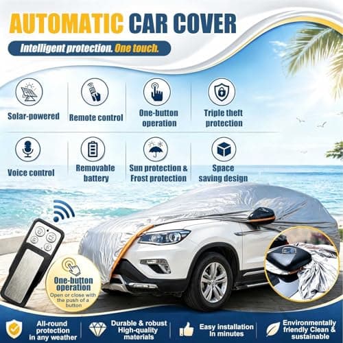 Automatic Car Cover with Remote Control, Solar Charging, Anti-Theft Alarm, UV Sun Protection, Waterproof for Outdoor Travel Use — view 2