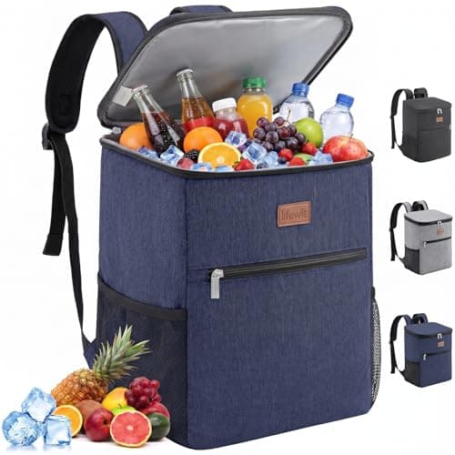 Lifewit 21L 30-Can Soft Cooler Backpack Bag with Hard Liner, Large Insulated Picnic Lunch Box Soft-Sided for Camping/BBQ/Family Outdoor Activities, Dark Blue