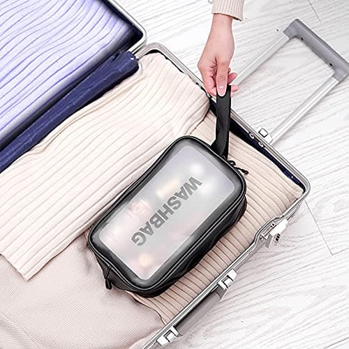 Clear Toiletry Bag, Waterproof PVC Clear Makeup Bags, Portable Travel Toiletry Bag Cosmetic Bag for Women & Men Traveling Accessories Organizer Wash Bag with Zipper Handle (Black) — view 3