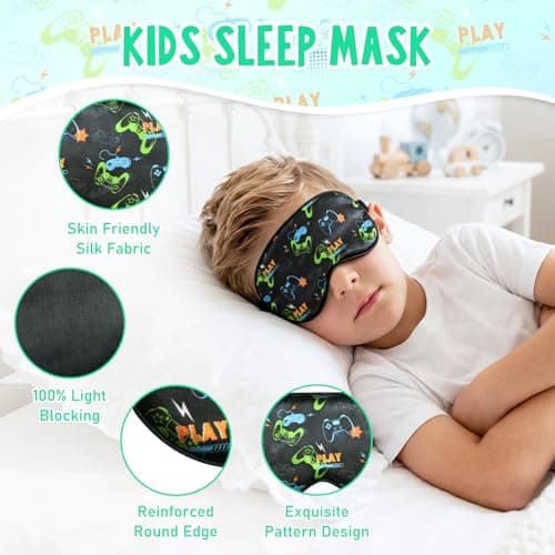 2 Pack Boys Sleep Mask, Blackout Silk Eye Mask for Sleeping with Adjustable Strap, Kids Sleep Mask for Home & Travel (Black & Green Game Console) — view 3