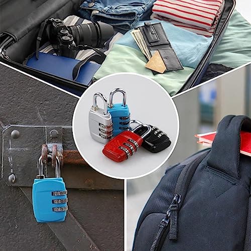 4 Pieces Luggage Locks Combination Padlocks 3 Digit Combination Padlock Codes with Alloy Body for Gym Lockers Travel Bag Suit Case Fence gate Shed Garage Bike Locks (4 pcs) — view 5