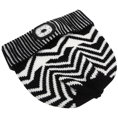 Beaupretty LED Headlamp Beanie Hat with Built-in Light, Black and White Knitted Outdoor Night Running Cap, Unisex Flashlight Knit Hat for Repair and Travel