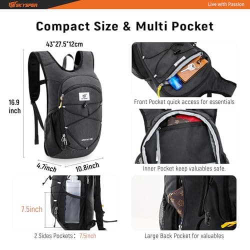 SKYSPER 15L Hiking Backpack Lightweight Foldable Daypack with Chest Strap Small Travel Rucksack for Women Men Packable Folding Bagpack for Travelling — view 3