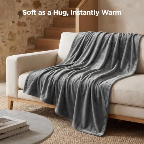 Bedsure Fleece Throw Blanket for Sofa - Flannel, Silver Grey, 130x170 cm — view 2