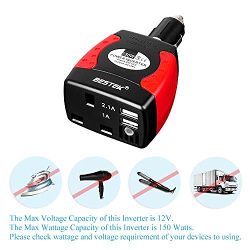BESTEK 150W Power Inverter Car Laptop Charger DC 12V to AC 230V 240V Converter Adapter with 3-Pin Plug and Dual USB Ports — view 6