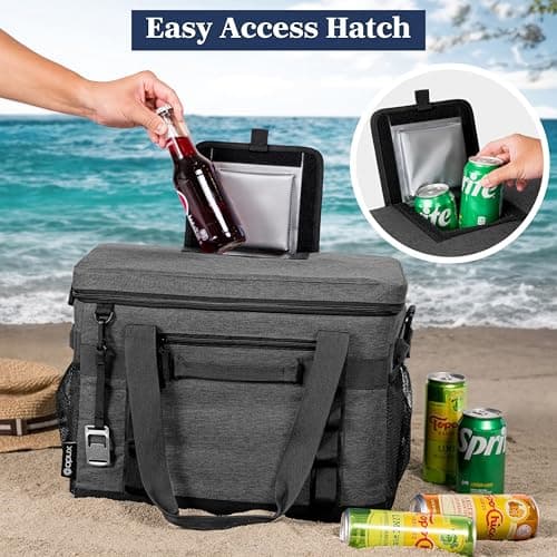 OPUX Soft Cooler Bag, Insulated Collapsible Soft Sided Portable Cooler, 60 Cans Beach Camping Leakproof Cooler with Shoulder Strap, Ice Chest for Travel Road Trip Picnic, Charcoal Gray — view 4