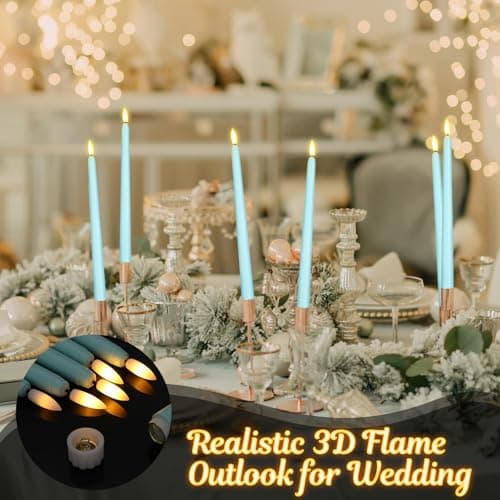 Macarrie 24 Packs Flameless Taper Candles Battery Operated Fake 11 Inch Long Candlelight LED Flameless Candlesticks Flickering Tapered for Summer Fall Wedding(Teal) — view 3