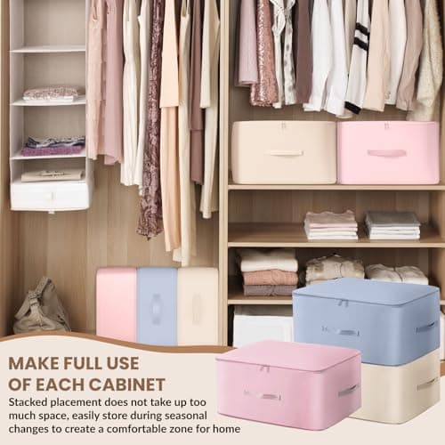 3 Pcs Large Space Saving Self Compression Storage Bag, Duvet Storage Bag, Storage Bags with Handles & 3-layer zipper, Large Capacity Clothes Boxes for Bedding, Clothes, Duvets, Pillows (L 52x42x60cm) — view 3