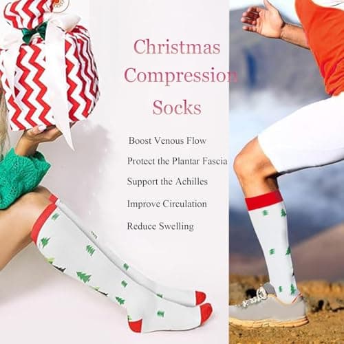 JK Home 2 Pairs Christmas Compression Socks for Women Men, Knee High — view 5