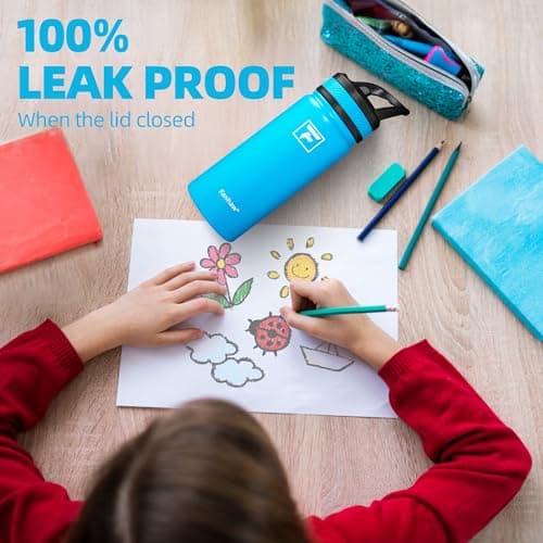 Fanhaw 550ml/18oz Kids Insulated Water Bottle with Straw Lid – Stainless Steel Double Wall Vacuum, Leak-Proof, BPA-Free Water Bottles for School Boys & Girls(Green Blue) — view 5