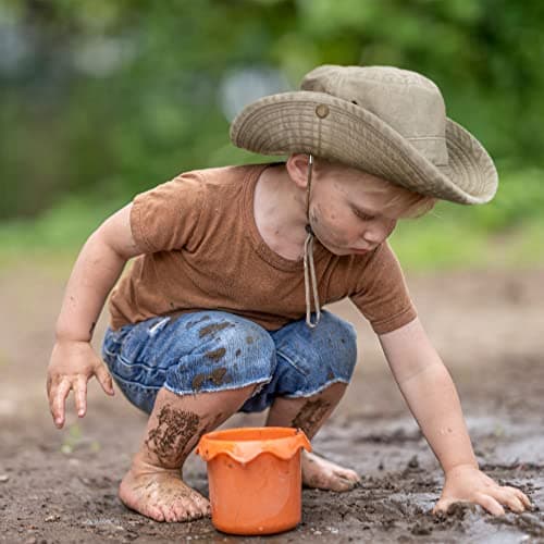 TOSKATOK UPF 50 + Boys Kids Safari Outback Australian Style Cotton Bush Sun Protection Hat with Wide Brim, Detachable Chin Strap, Side Press Studs and Air Vents-CHARCOAL-54 — view 2