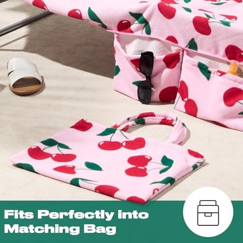 Brentfords Beach Towel in a Bag, Soft Quick-Dry Absorbent Fabric Lightweight Easy Storage Cherry Large Beach Towel with Pockets For Travel Poolside Beach Days, Pink - 215 x 75cm — view 6