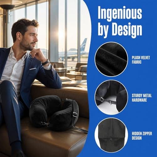 Binmiza Stuffable Neck Pillow for Travel, Travel Neck Pillows with Adjustable Strap & Sleep Mask, Fillable Travel Pillow with Clothes for Airplane Train Camping (Black) — view 6