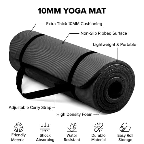HAADi Yoga Mat Unisex Non-Slip Thick Foam Exercise Mat 10mm with Carry Strap (Black) — view 4