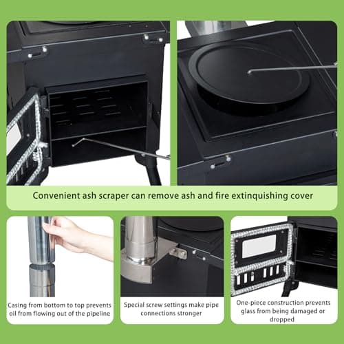Outopee Portable Camping Wood Stove, Stainless Chimney Pipes — view 3