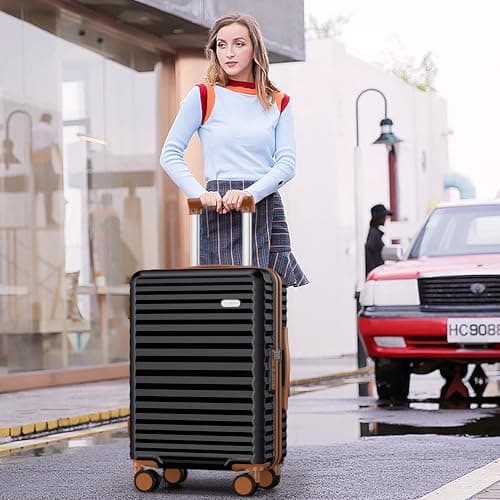 SHOWKOO Suitcase Sets 3 Piece Expandable Hardshell PC Luggage, Black — view 2