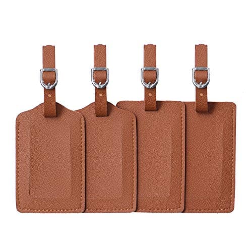 Leather Luggage Tags 4 Pack Bag Suitcase Labels, Brown, 4 pack