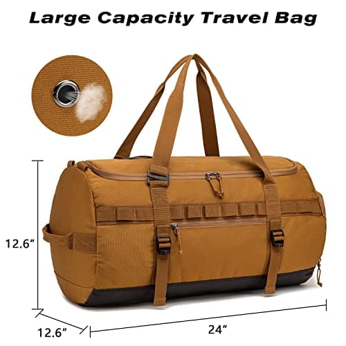 Lyweem Duffle Bag for Men, 60L Travel & Gym Duffel Bag Large Size for Women Waterproof Sports Holdall Bags Weekend Overnight with Shoes Compartment, Brown — view 4