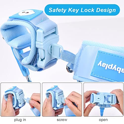 AOMIG Anti Lost Safety Wrist Link Belt, 1.5M Wrist Reins for Toddlers with Key Lock, Baby Reins Toddler Reins for Walking & Travel, Toddler Wrist Strap for Walking (Blue) — view 5