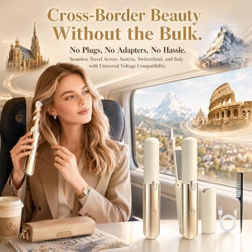 Hair Straighteners Mini Cordless Travel, 5000mAh 2 in 1 Travel Upgrade Hair Straightener|Wireless Portable Hair Curler with USB Charging | Mini Curling Iron, 4/7 Heating Modes, Reduce Frizz — view 3