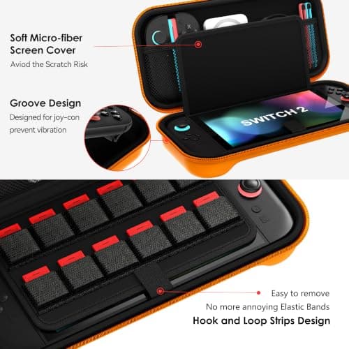 ivoler Carry Case for Nintendo Switch 2 (2025 Model) – Protective Portable Hard Shell Pouch Carrying Travel Game Bag – Orange — view 3