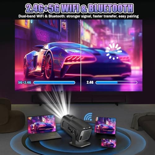 HCS350 Mini Portable Smart Projector with WIFI and Bluetooth, Game Console Built in 10000+ Game 17 Emulator, 200 Lumen, 1280 * 720P, Android 11 Movie Projector for Outdoor Use, Home Theater(Red Box) — view 6