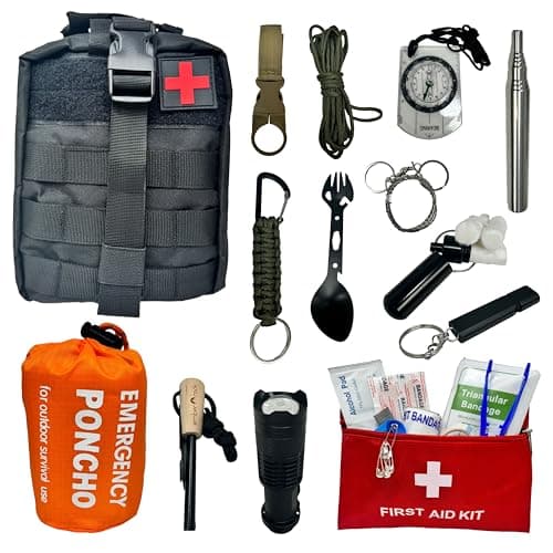 Emergency Survival Kit - 22 in 1 Outdoor Bushcraft Equipment - Molle Tactical Pouch - Camping Hiking Hunting Gear — view 2