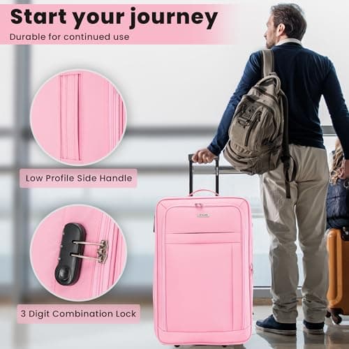 26" Medium Suitcase Super Lightweight Luggage 20% Expandable Combination Lock 2 Wheel Soft Shell Hold Check in Luggage for 15 to 20kg — view 3