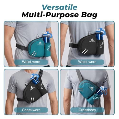 Flintronic Waist Bag, Waist Fanny Pcak with Boottle Holder and Adjustable Strap, Light and Waterproof, Bum Bag for Sports Travel Dog Walking Hiking,Black — view 6