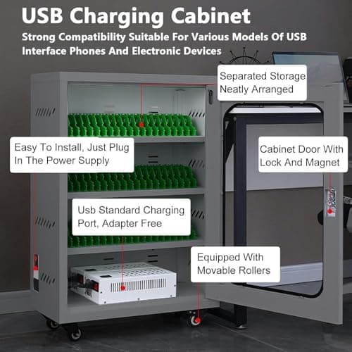 JKJZSALJ 40 Slots Rechargeable Phone Locker,With Multi-Port Charger And 4 Universal Wheel,5V 2A Efficient Charging,Suitable For Charging Various Mobile Phones,Black — view 6