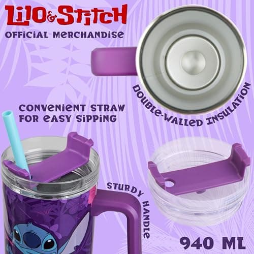 Disney Stitch Insulated Tumbler Travel Mug 940ml/33oz Water Bottle with Straw & Handle Thermal Double Wall Vacuum Insulation Drinks Cold Up to 17Hrs, Hot Up to 8Hrs, 45Hrs Ice — view 5