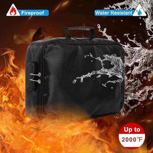 HMifjUM Fireproof Document Box, Waterproof File Organiser Box, Safe Portable Home Fire Lockable Storage Boxes, Collapsible Travel Document Holder, File Storage Boxs with Inserts Bags and Zipper (BK) — view 5