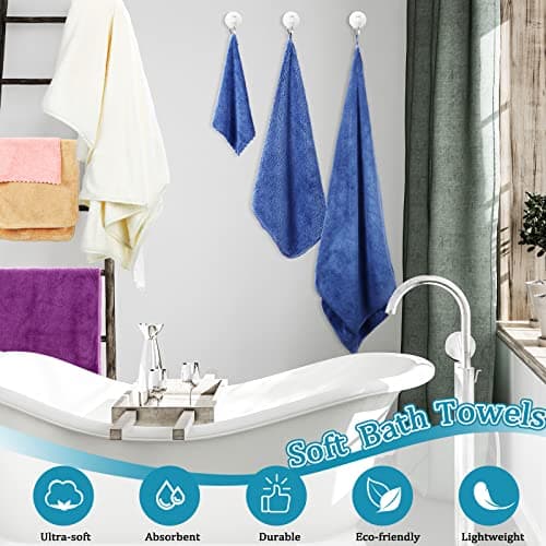 Moukeren 18 Pcs Microfiber Bath Towel Set 6 Bath Towels 6 Hand Towels 6 Washcloths Soft Coral Velvet Highly Absorbent Bathroom Towel for Fitness Sports Yoga Travel(Cute Colors) — view 5