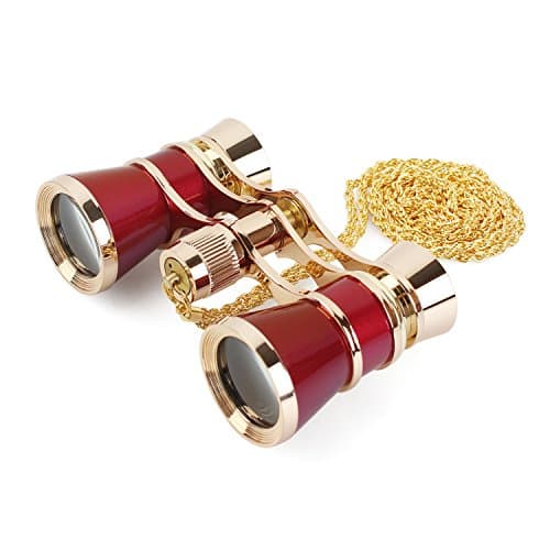 Aomekie Theatre Opera Glasses Binoculars 3X25 with Chain for Concerts Horse Racing Classical (Red)