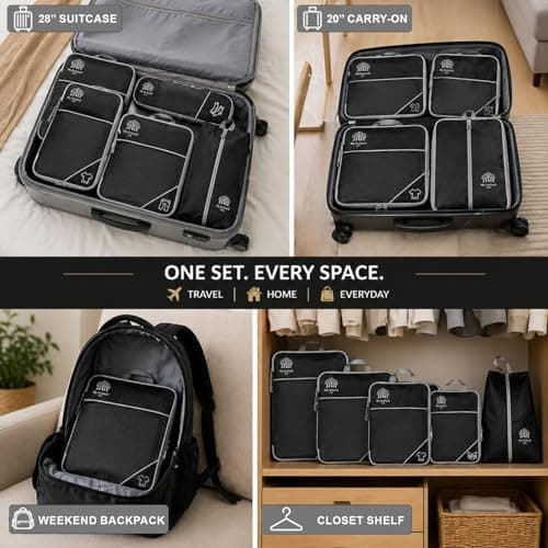 Compression Packing Cubes for Travel 8 PCS Set – Expandable Luggage Organiser Bags with Double Zippers, Durable Lightweight Fabric, Space Saving Travel Organisers for Suitcases, Carry On & Backpacks — view 5