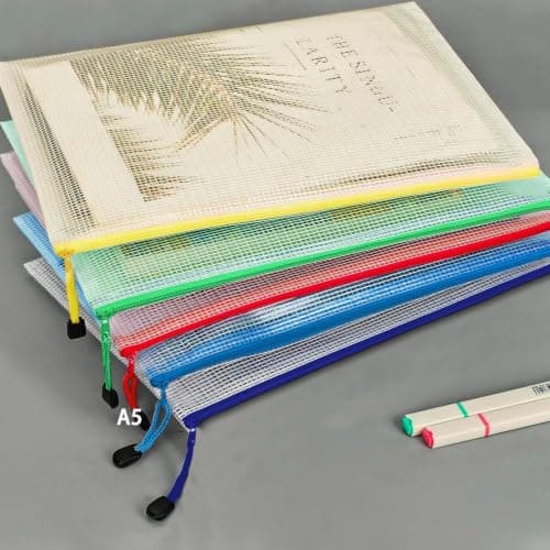 20 Pack A5 Plastic Zip Wallets, Waterproof PVC File Folders with Mesh Window & Smooth Zipper, Multi-Coloured Document Organiser Bags for Office, School, Travel & Home Storage — view 2