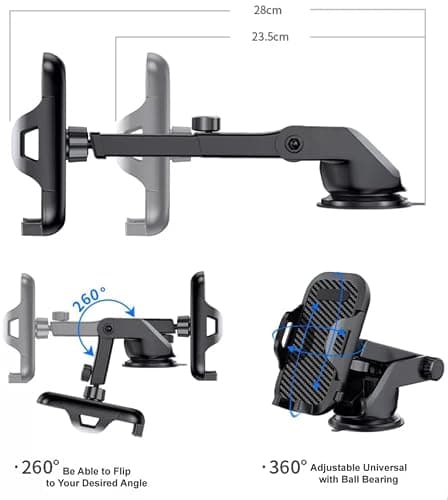 Universal Car Phone Holder with Suction Cup Mount, 360° Rotation, One-Click Clamp, Carbon Fibre Style, for All Mobile Phones — view 5