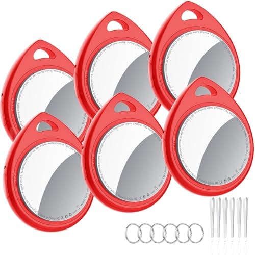 QCOQ® Locator Tags 6 Pack Red, Smart Bluetooth Tags Compatible with Apple Find My (iOS Only), Item Tracker with Keychain/Lanyard for Keys, Wallets, Luggage, Suitcases, Up to 100dB