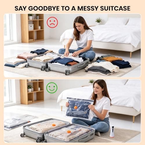 Vacuum Storage Bags With USB & TYPE C Pump, Suitcase Travel Compression Bags, 12 Pack Space Saver Bags For Luggage & Suitcase, Space Saver For Clothes & Travel — view 4