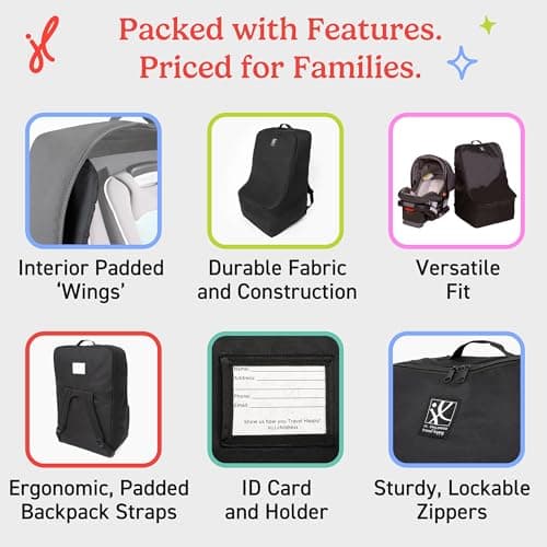 J.L. Childress Padded Backpack Car Seat Bag - Travel Bag for Airplane, Fits Most Baby & Infant Car Seats, Boosters, & Carriers, Airport Accessories for Gate Check or Baggage Check - Ultimate, Black — view 6