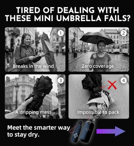 LILAC Mini Compact Folding Umbrella, Travel Pocket Rain Sun UPF 100+ UV — view 3