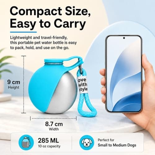 Portable Dog Water Bottle 285ml 2-in-1 Stainless Steel Pet Travel — view 4