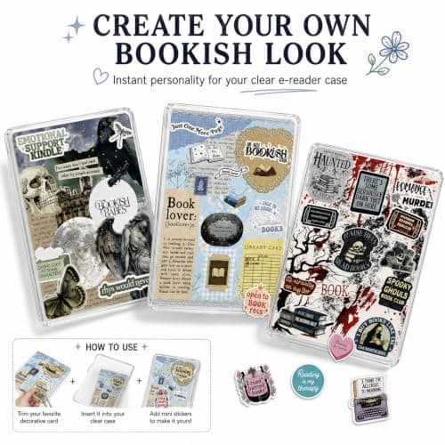 UZYXC 4 E Reader Cardstock Inserts and 50 Reading Stickers, Decorative Accessories Compatible with Kindle Paperwhite Clear Cases, Personalised Bookish Designs for Home and Travel — view 4