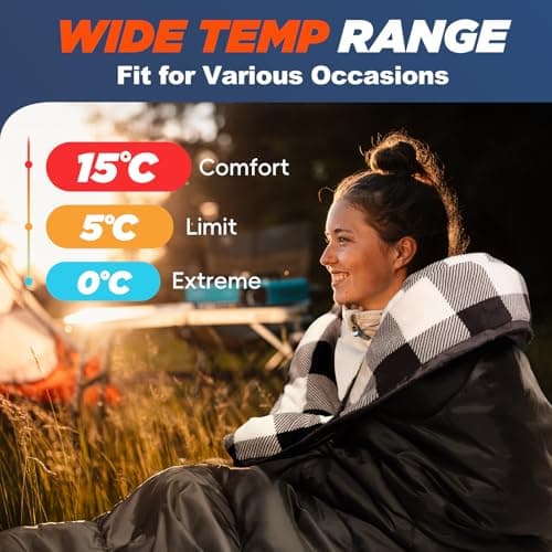 MEREZA Sleeping Bag for Adults & Kids 3-4 Season Warm & Cold Weather, Lightweight Cotton Flannel XL Sleeping Bag with Pillow for Big and Tall Men Camping Hiking Backpacking — view 6