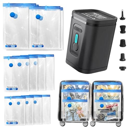 Nunemosk 12 Pack Vacuum Storage Bags with Wireless Electric Air Pump, Reusable space saver vacuum storage bags for Clothes, Double Zip and Airtight Valve for Travel and Home