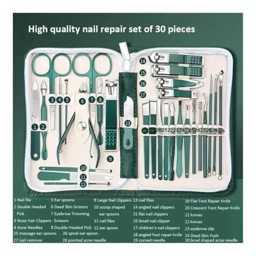 30pcs Professional Stainless Steel Nail Clipper Set Green Nail Tools Manicure Pedicure Set of 30pcs Travel Grooming Kit(Black 30pcs Set) — view 3