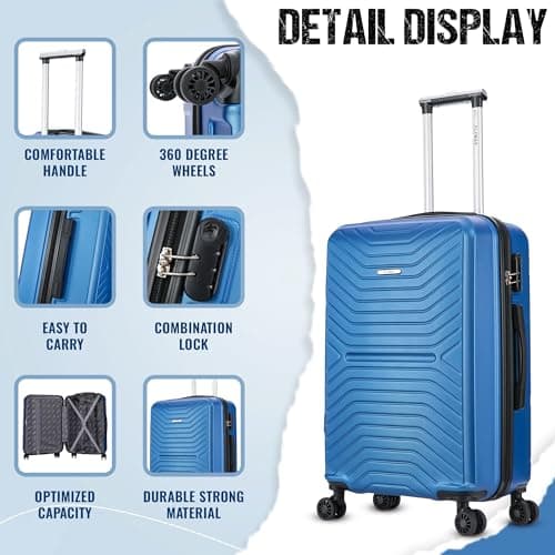 55x35x20 Cabin Suitcase Carry on Suitcase Hard Shell Hand Luggage Cabin Bag Case Approved For Ryanair EasyJet 2 Small Fits 8kg 10kg 35 Litre Capacity + 3 Digit Lock + Telescopic Handle Cabin Luggage — view 4