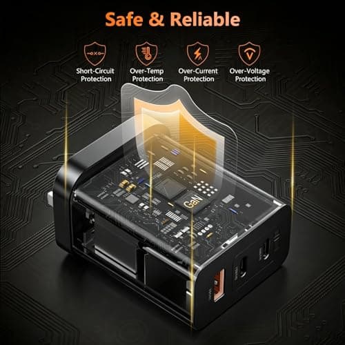 USB C Plug Fast Charge, 85W 3-Port GaN Fast Charging Plug with USB C to C & USB to USB C Cable 2M, Multiport PD Type C Charger Plug for MacBook Pro/iPhone 17 16 15 Pro Max/iPad/Samsung Galaxy,Black — view 5
